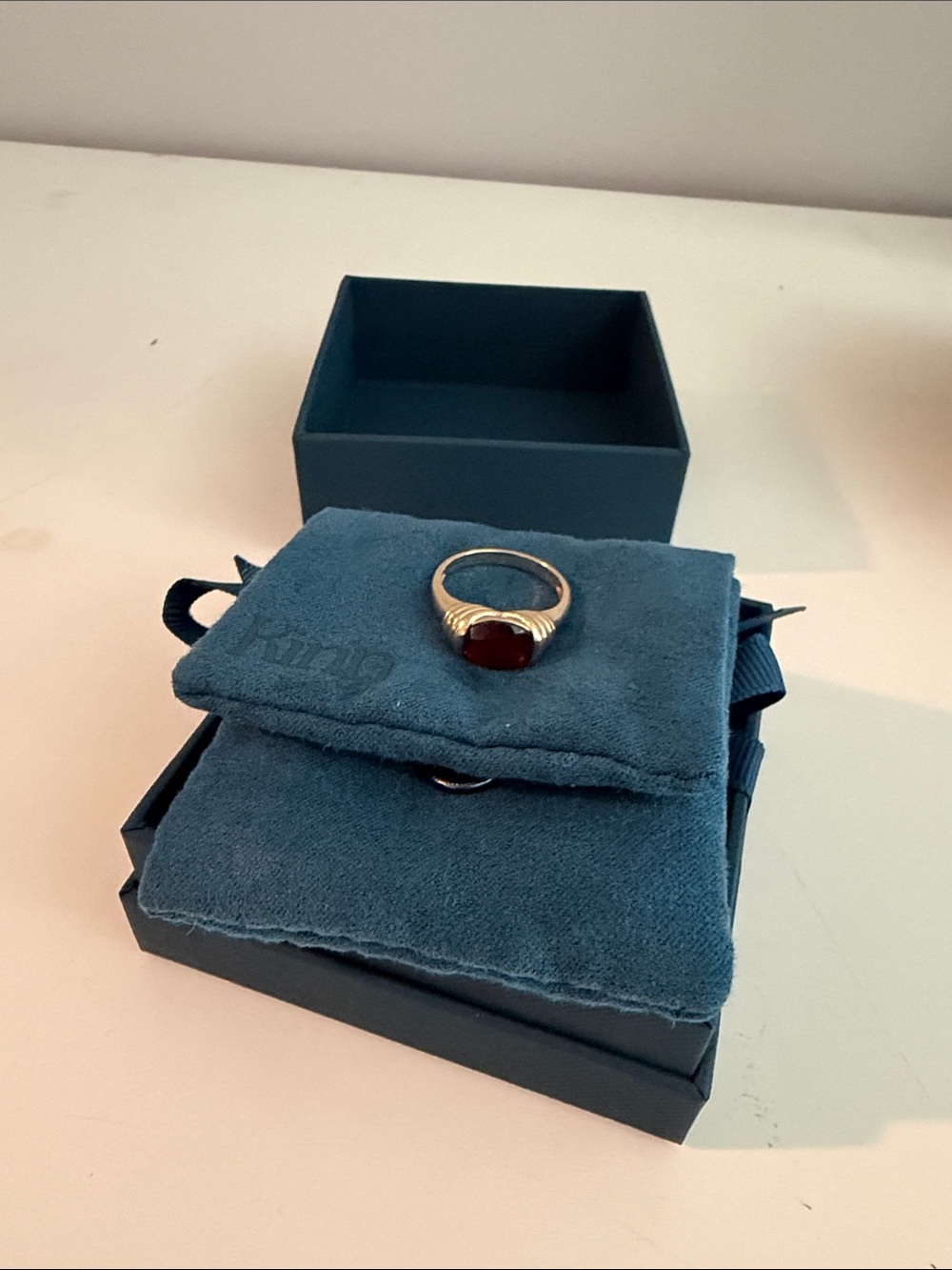 Mejuri Gold Ring with Deep Red Gemstone - Classic Women's Jewelry